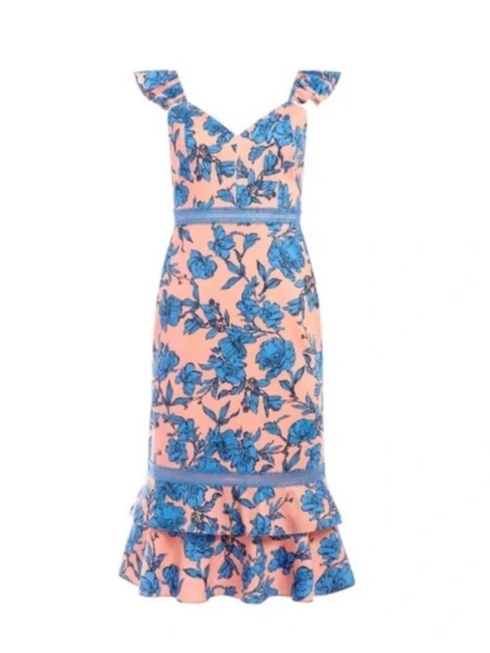 Alice + Olivia Jade Ruffle-Trimmed Floral Print Stretch Cotton Midi Dress - size